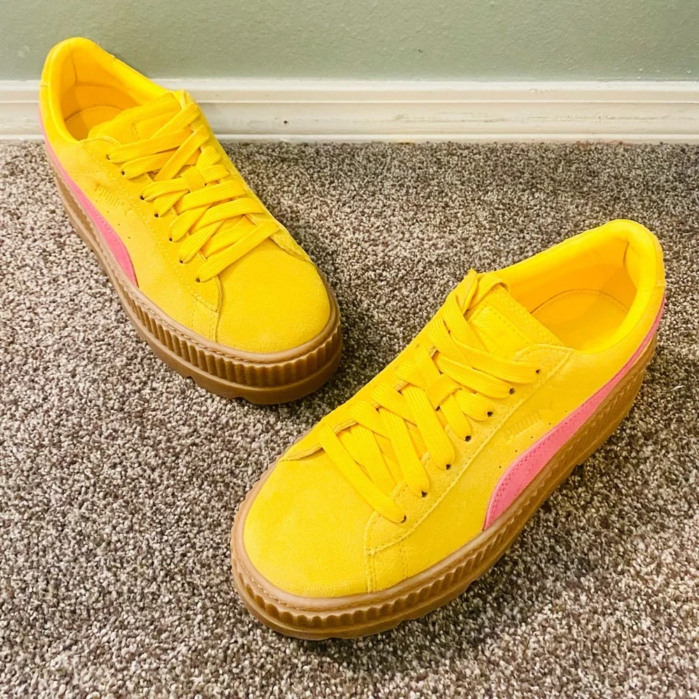 NIB Puma X Fenty Yellow & Pink Suede Cleated Creeper Sneakers